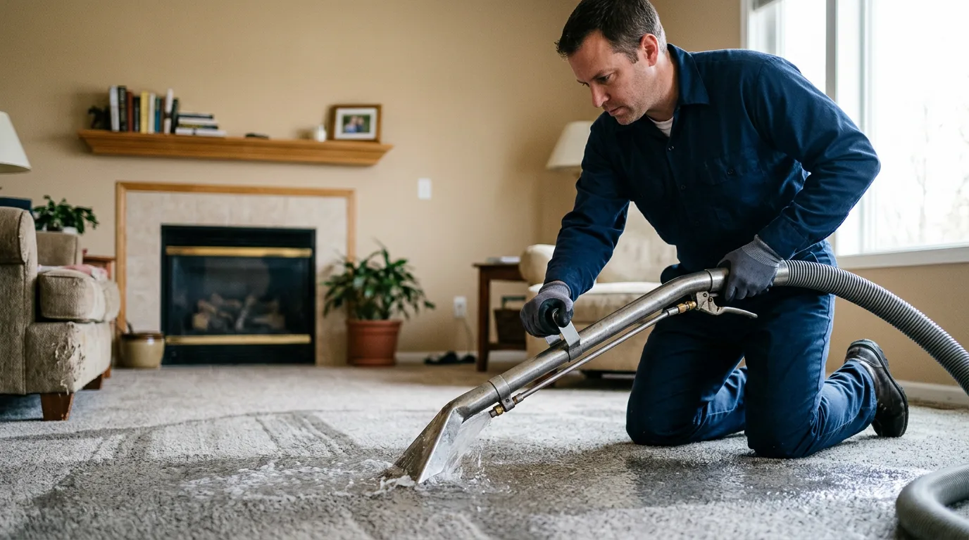 Water damage restoration technician working near Mentor, OH